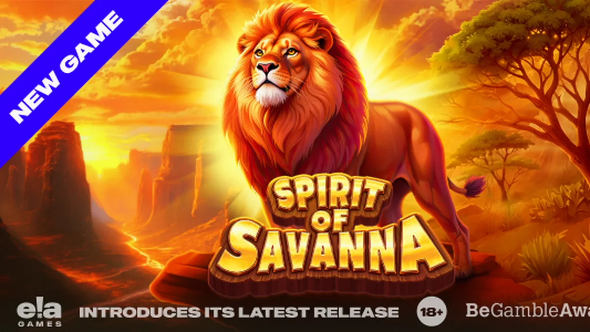 Pemandangan savana yang megah dengan simbol-simbol hewan liar dalam slot Spirit of Savanna.