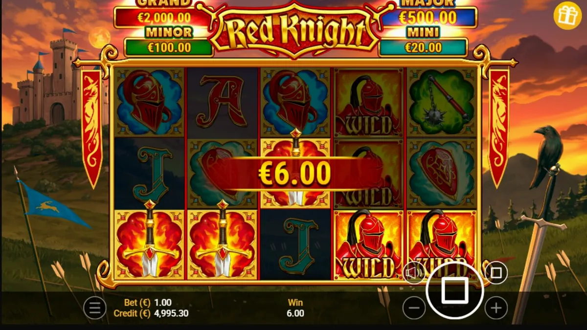 Tampilan visual slot Red Knight dengan tema ksatria dan api