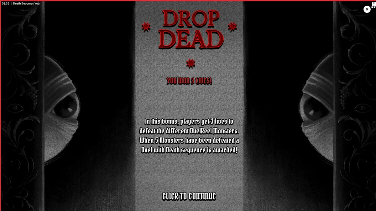 Tampilan visual slot Death Becomes You dengan nuansa gotik noir